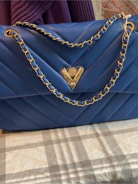Valentino Orlandi Royal Blue Quilted Shoulder Bag with Gold Hardware